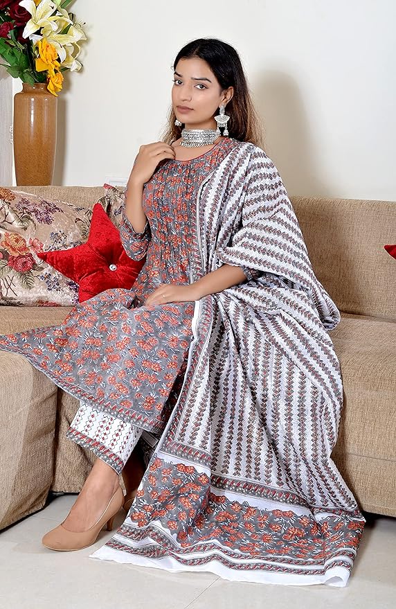 Grey pure Chanderi Sequin work full Suit With Dupatta