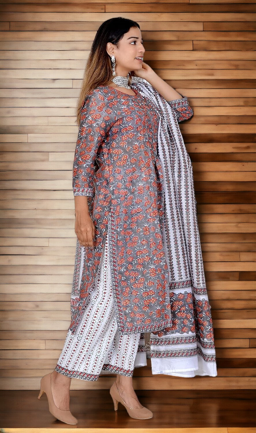 Grey pure Chanderi Sequin work full Suit With Dupatta