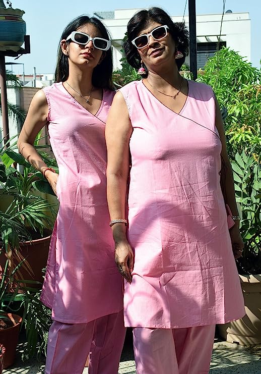 Pink Angrakha cotton co-ord set