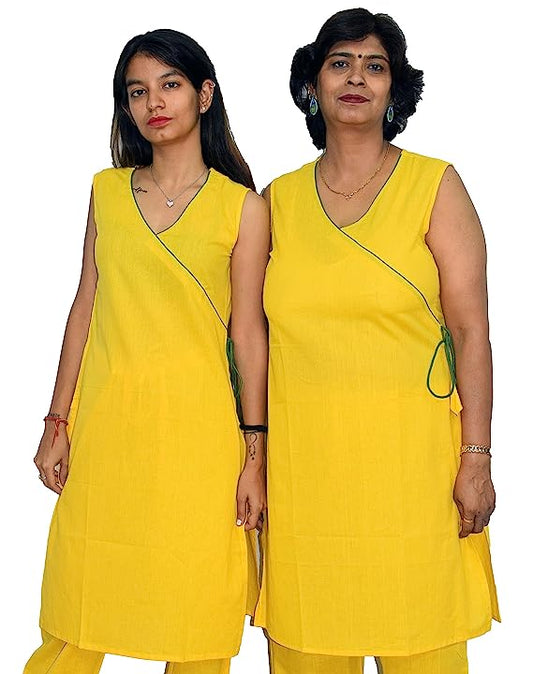 Yellow Angrakha cotton co-ord set