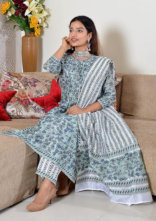 Aqua blue pure Chanderi Sequin work full Suit With Dupatta