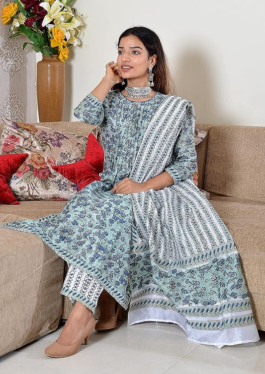 Aqua blue pure Chanderi Sequin work full Suit With Dupatta