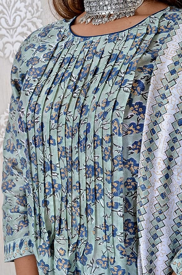 Aqua blue pure Chanderi Sequin work full Suit With Dupatta