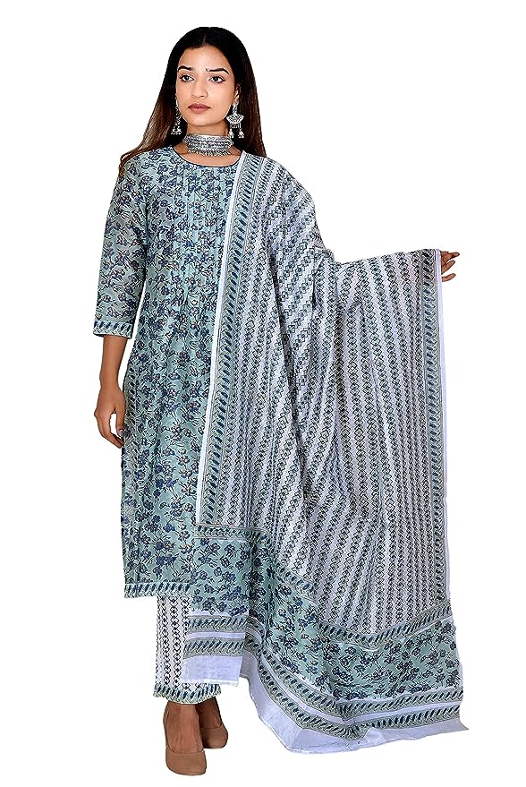 Aqua blue pure Chanderi Sequin work full Suit With Dupatta