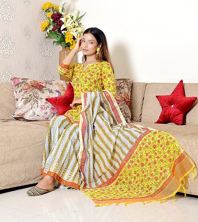 Yellow pure Chanderi full Stitched Suit with Matching Dupatta