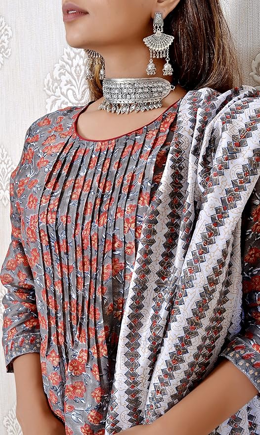 Grey pure Chanderi Sequin work full Suit With Dupatta