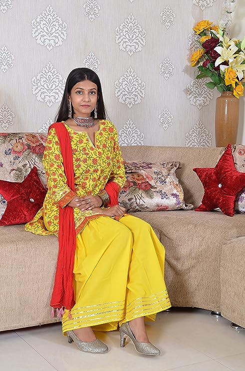 Yellow pure Chanderi full Stitched Suit with Matching Dupatta