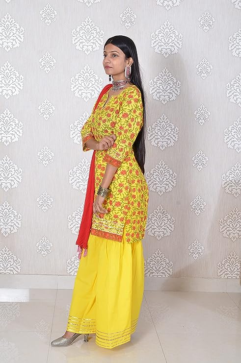 Yellow pure Chanderi full Stitched Suit with Matching Dupatta
