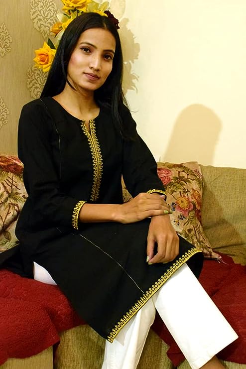 Black embroidery kurta with White Pants