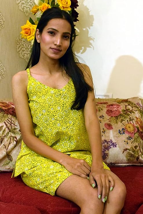 Yellow Women's Pure Cotton Printed Sleeveless top Shorts Combo