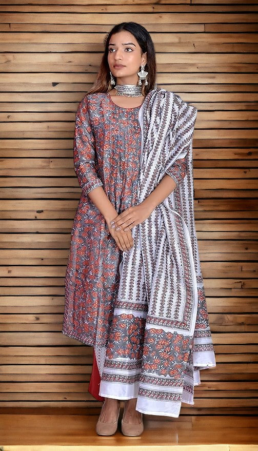 Grey pure Chanderi Sequin work full Suit With Dupatta
