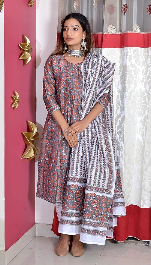 Grey pure Chanderi Sequin work full Suit With Dupatta