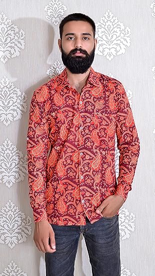 Maroon Men's Hand Block Bagru Print Full Sleeve Casual Shirt