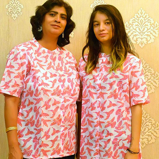 Pink Sanganeri Hand Print Pure Cotton Women shirt