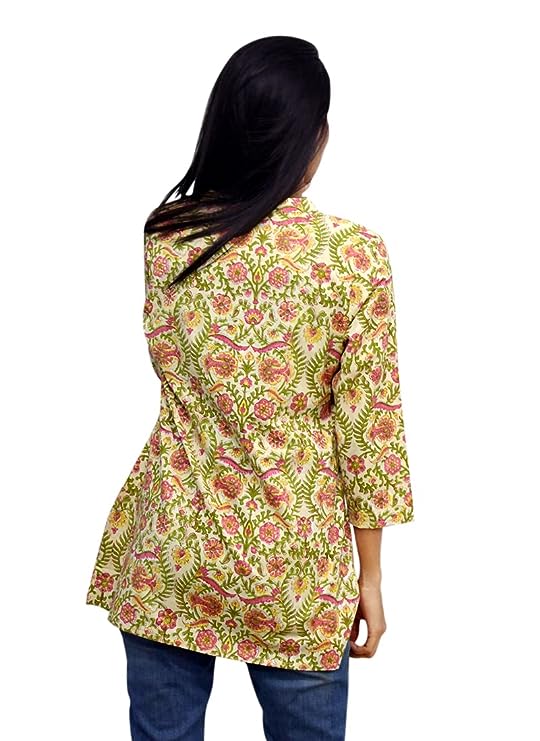 Off White Short Women Hand Print Kurti