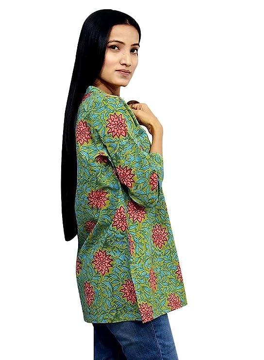 Green Short Women Hand Print Kurti