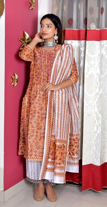 Orange pure Chanderi Sequin work full Suit With Dupatta