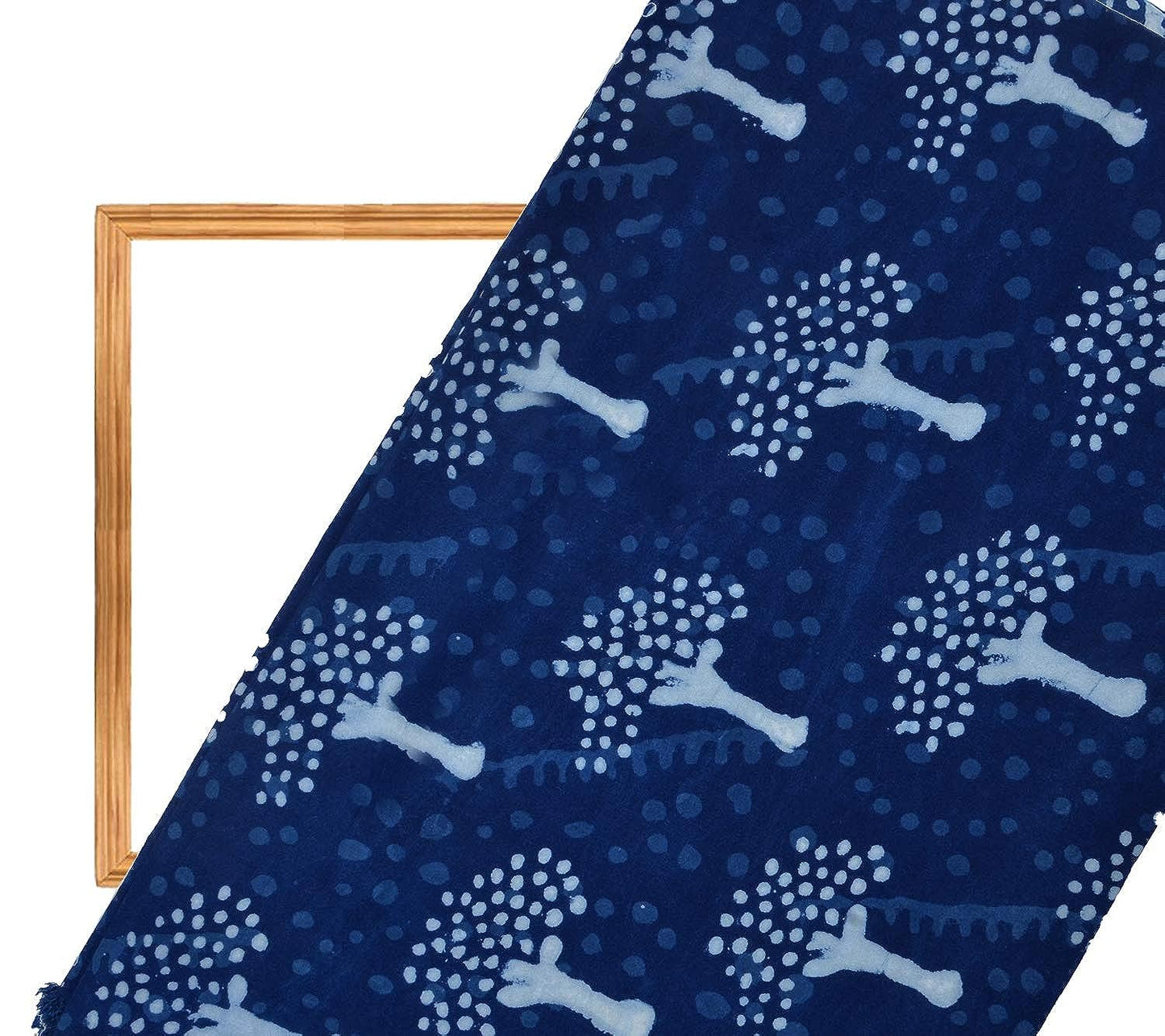 Indigo Tree Print Cotton Fabric