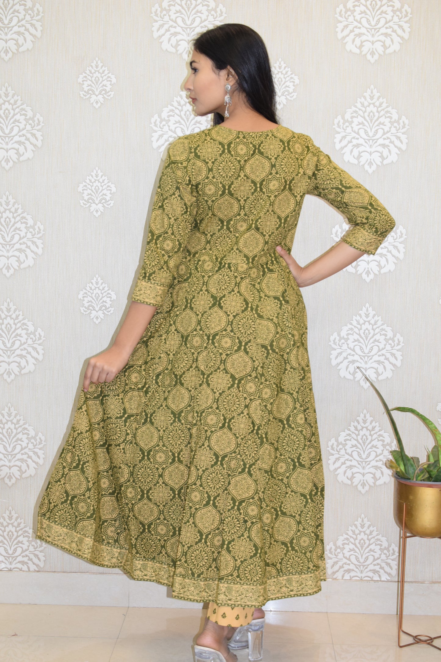 Green Sanganeri Print cotton Anarkali Suit