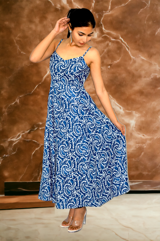 Keri Indigo Long Flared A Line Dress
