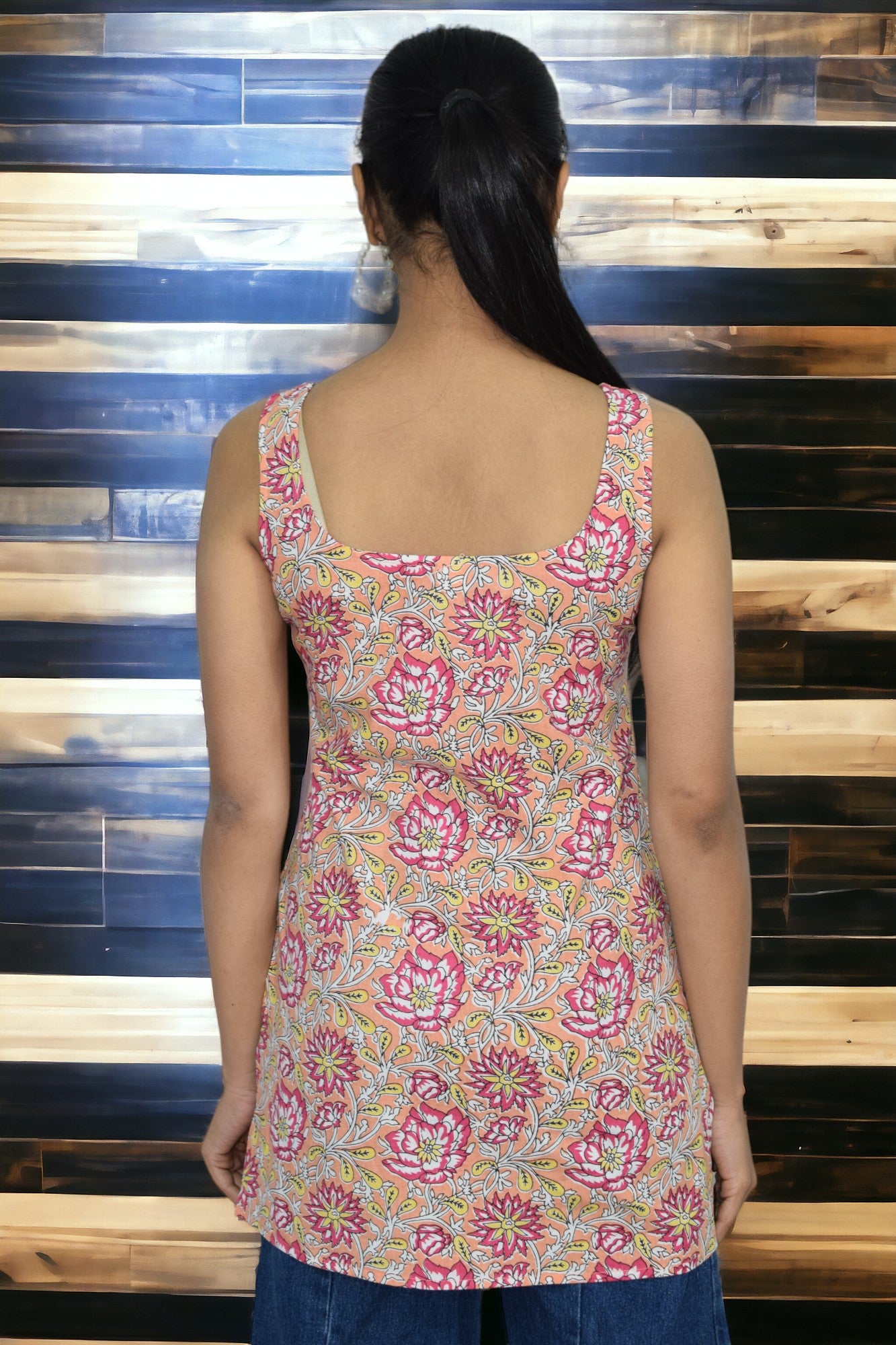 Orange red Cotton Broad Neck Kurti