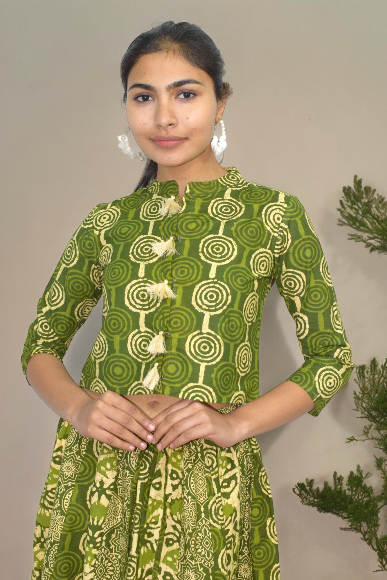 Circle green cotton leghanga set