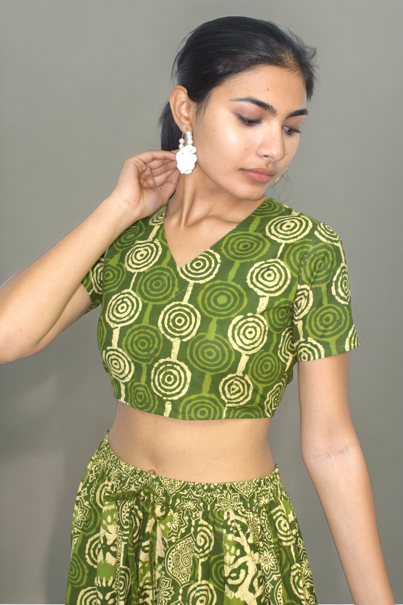 Circle green half sleeves lehanga set