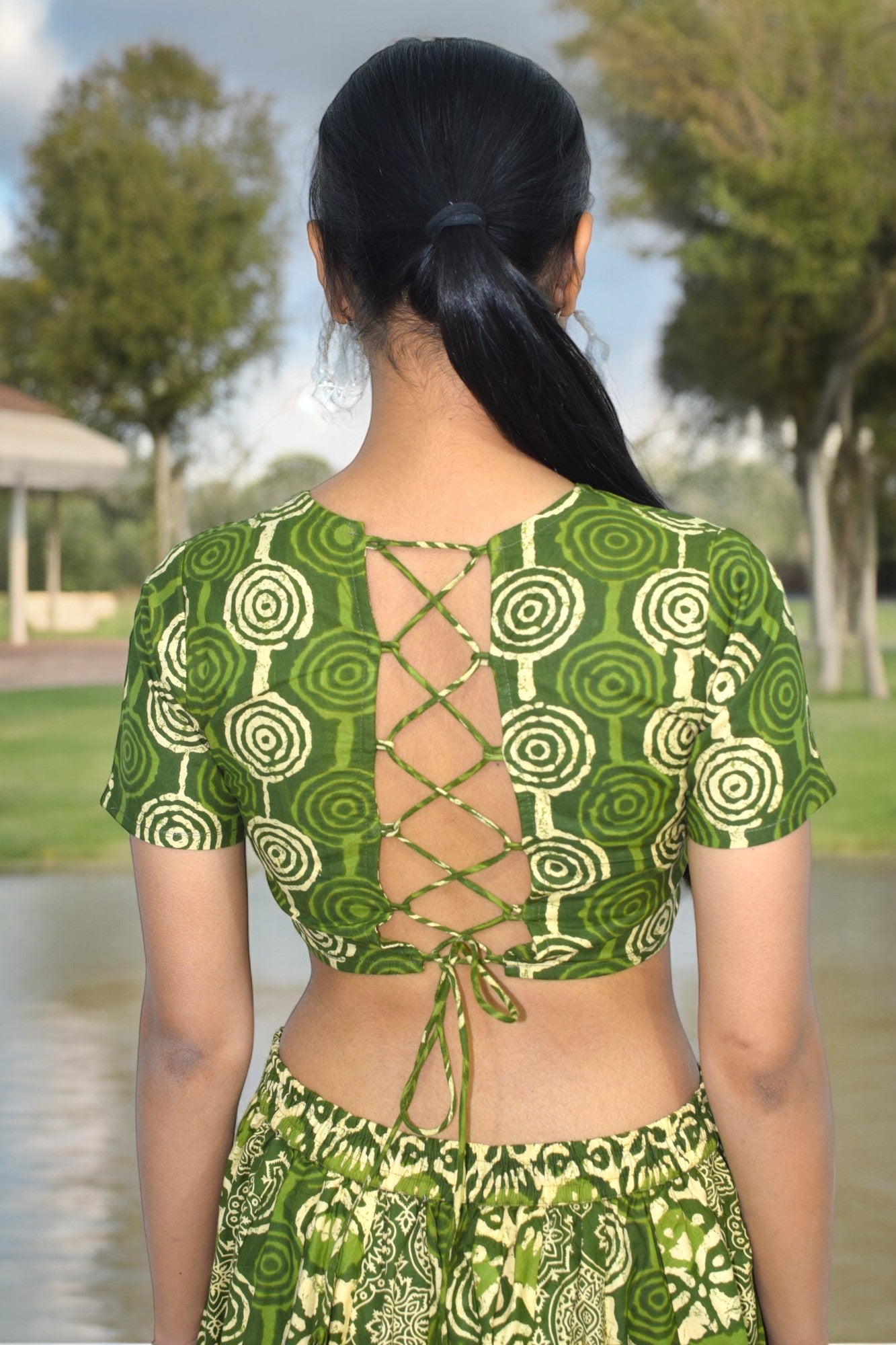 Circle green half sleeves lehanga set