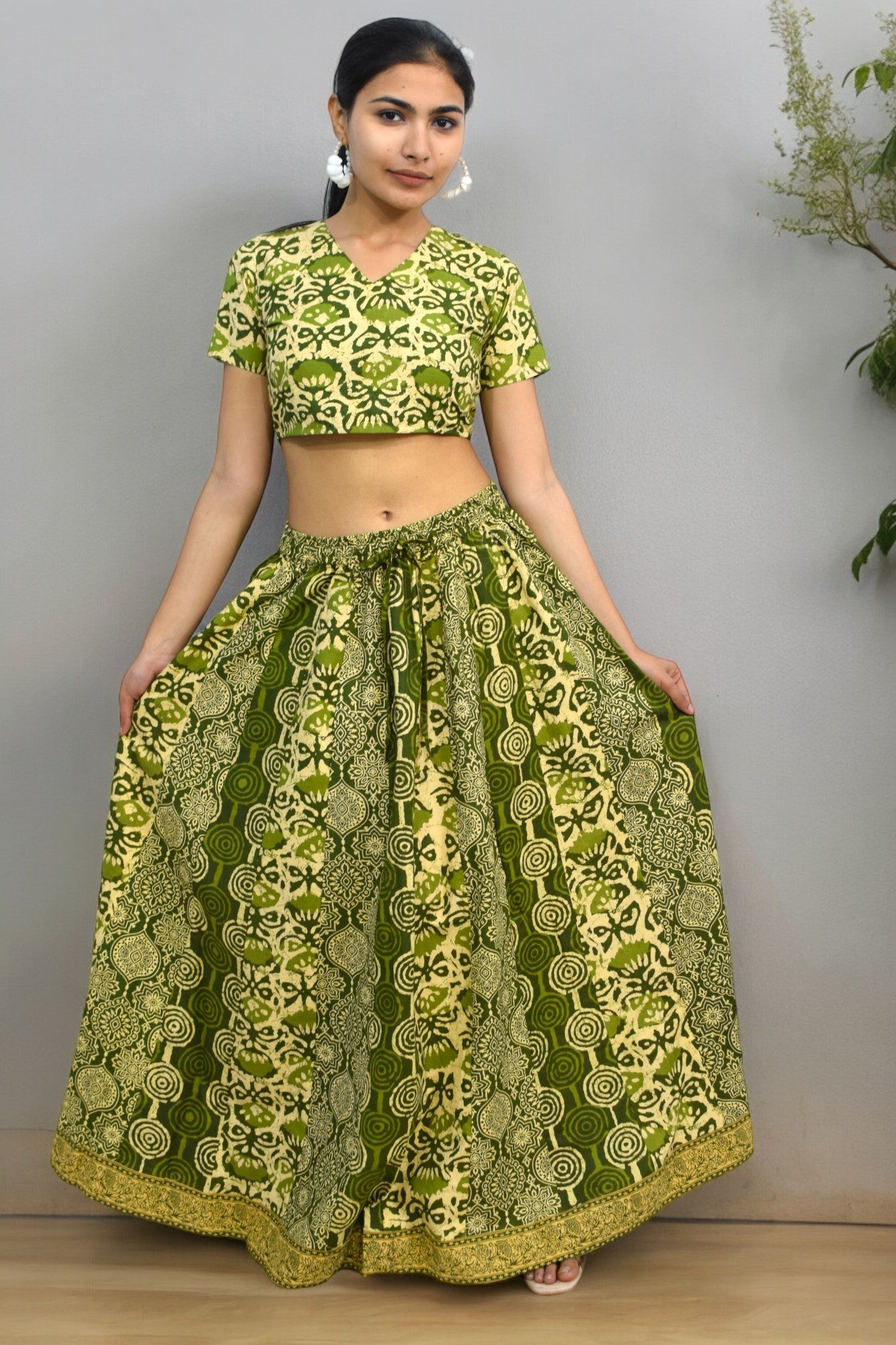 Lotus green half sleeves lehanga set