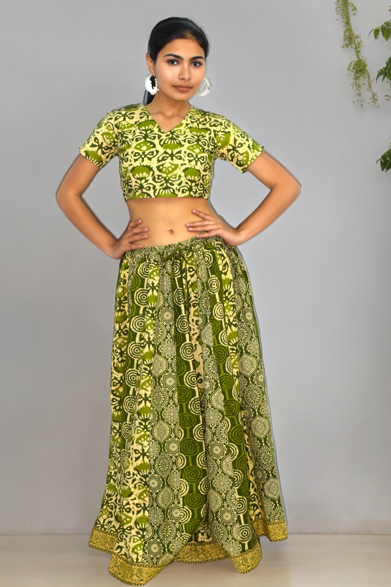 Lotus green half sleeves lehanga set