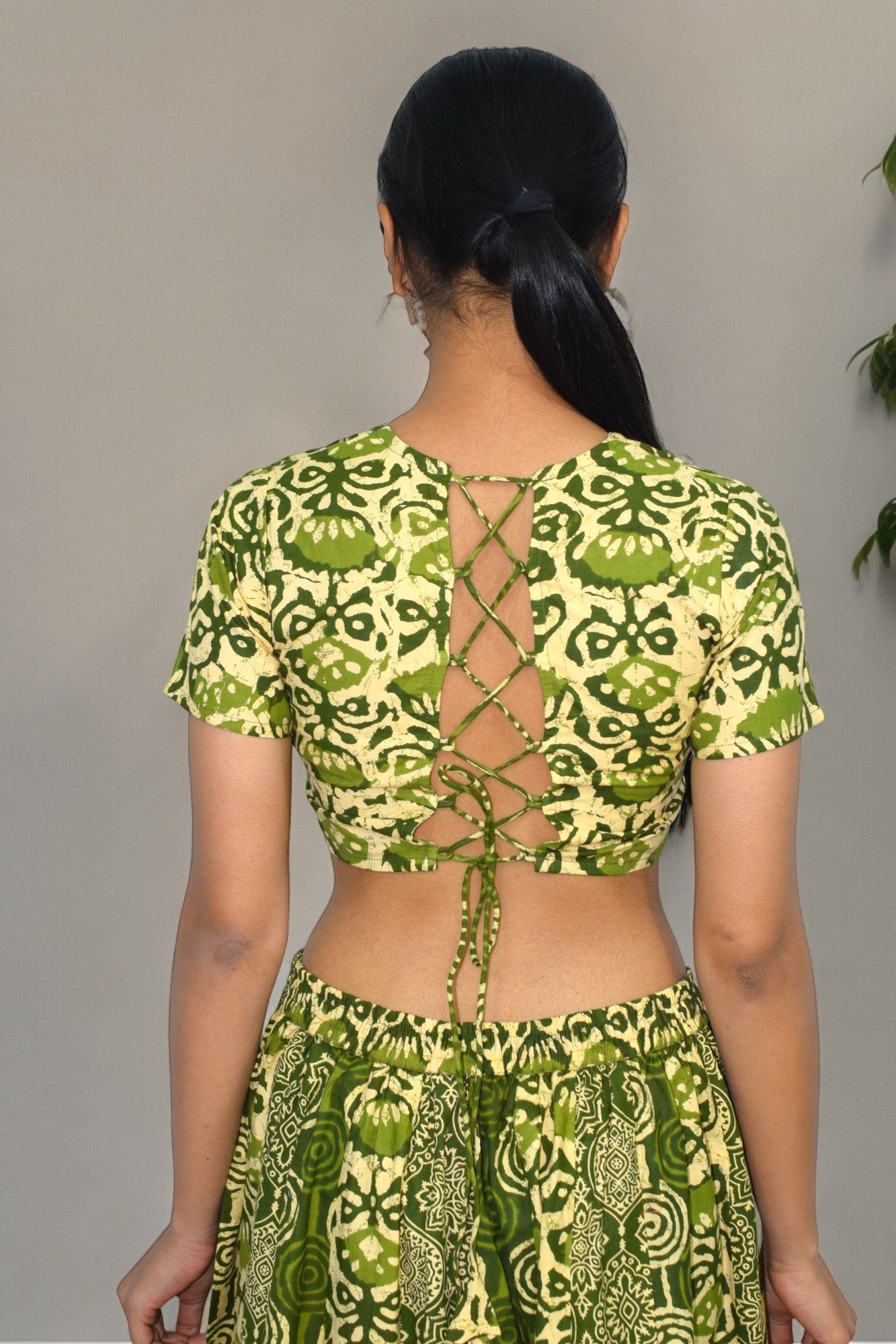 Lotus green half sleeves lehanga set
