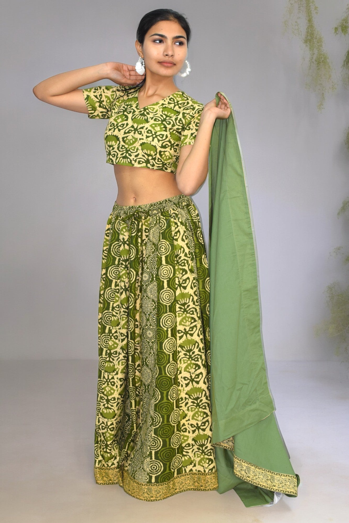 Lotus green half sleeves lehanga set