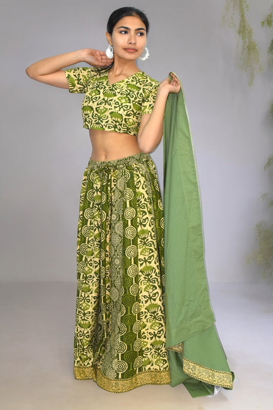 Lotus green half sleeves lehanga set