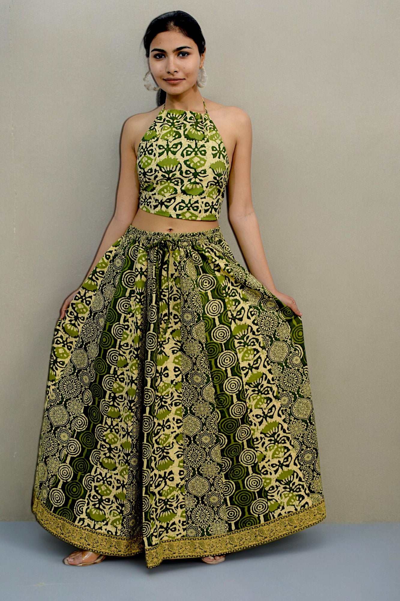 Lotus green Backless leghanga set