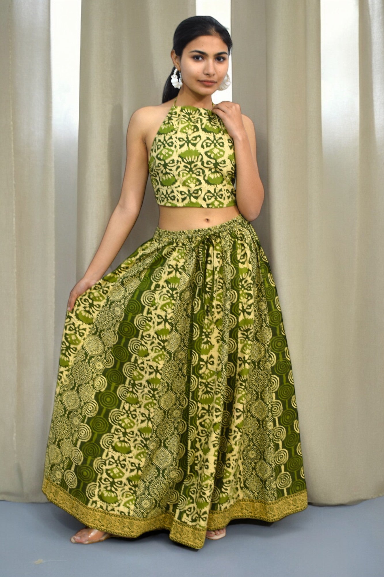 Lotus green Backless leghanga set