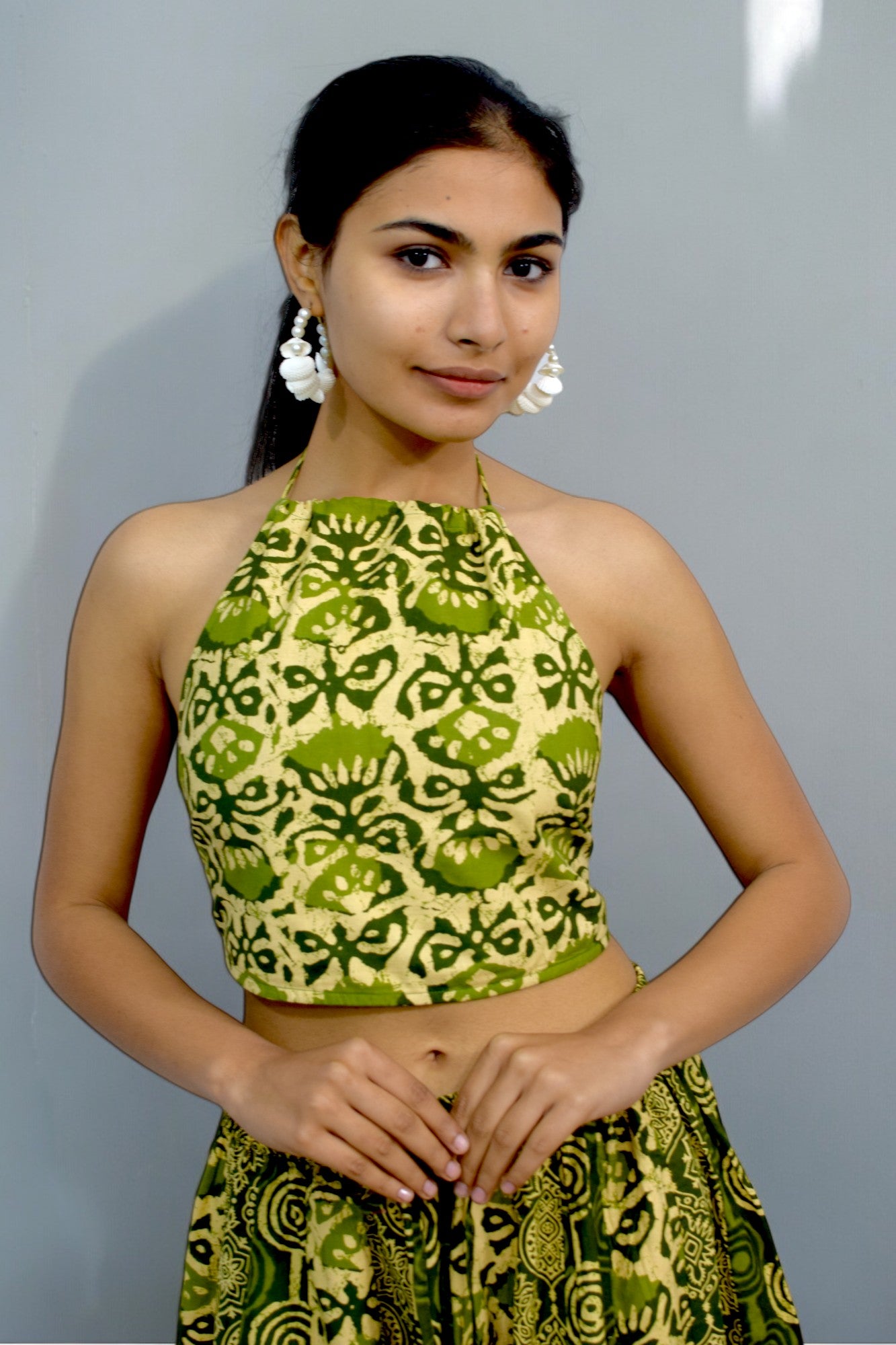 Lotus green Backless leghanga set