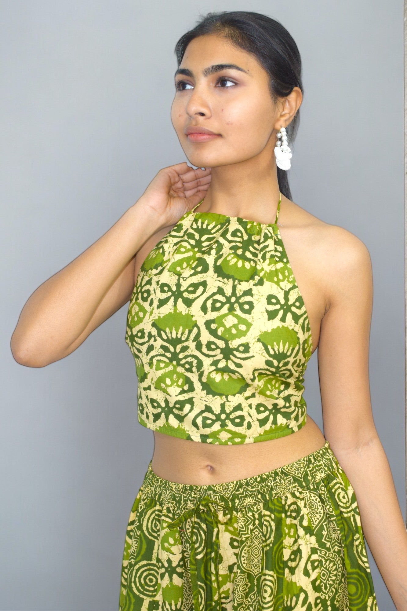Lotus green Backless leghanga set