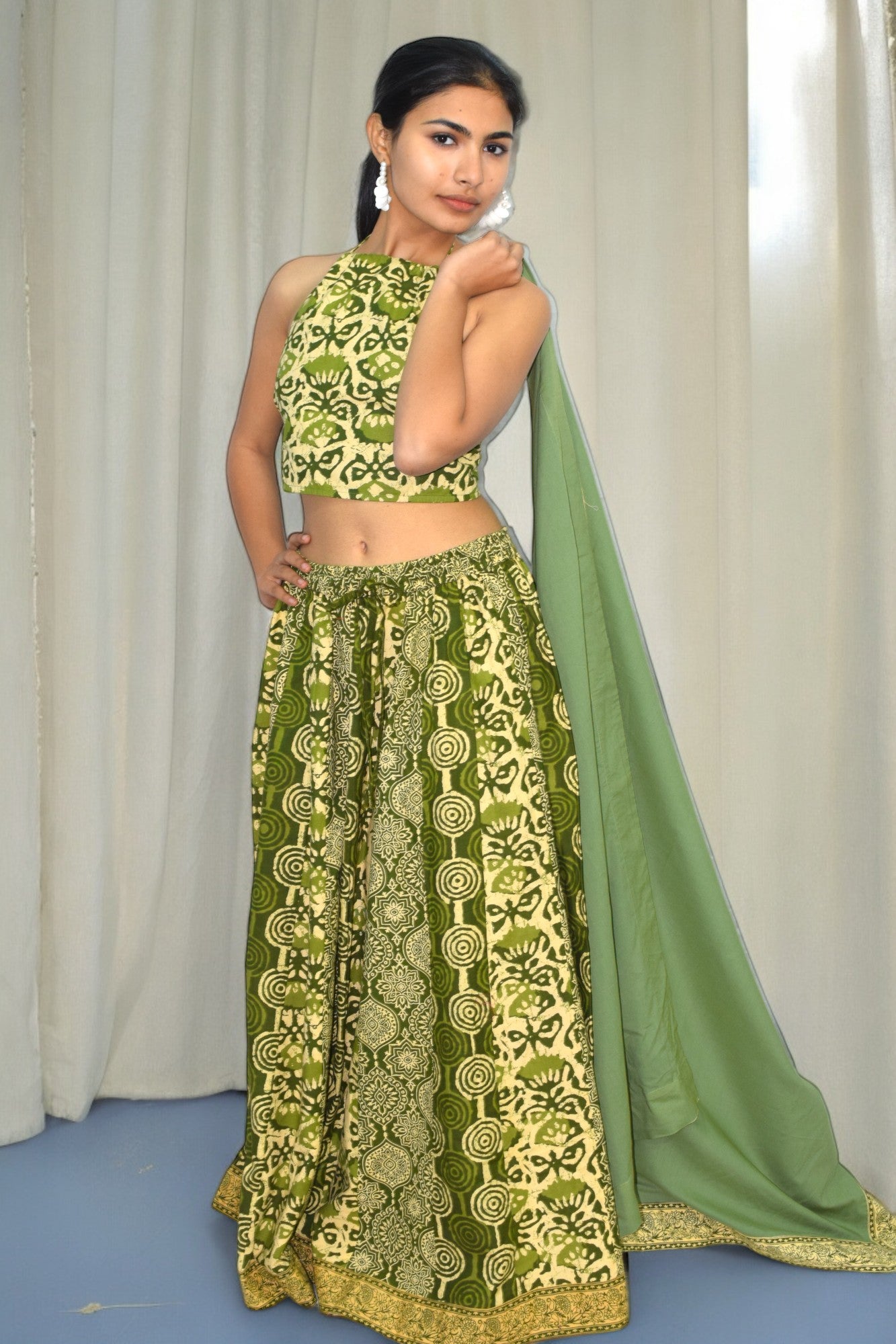 Lotus green Backless leghanga set