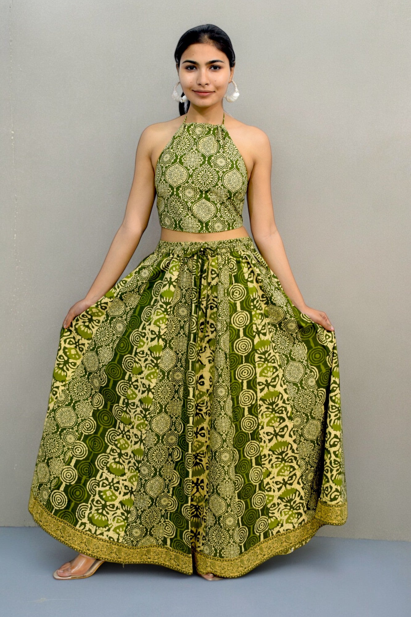 Mughal green Backless leghanga set