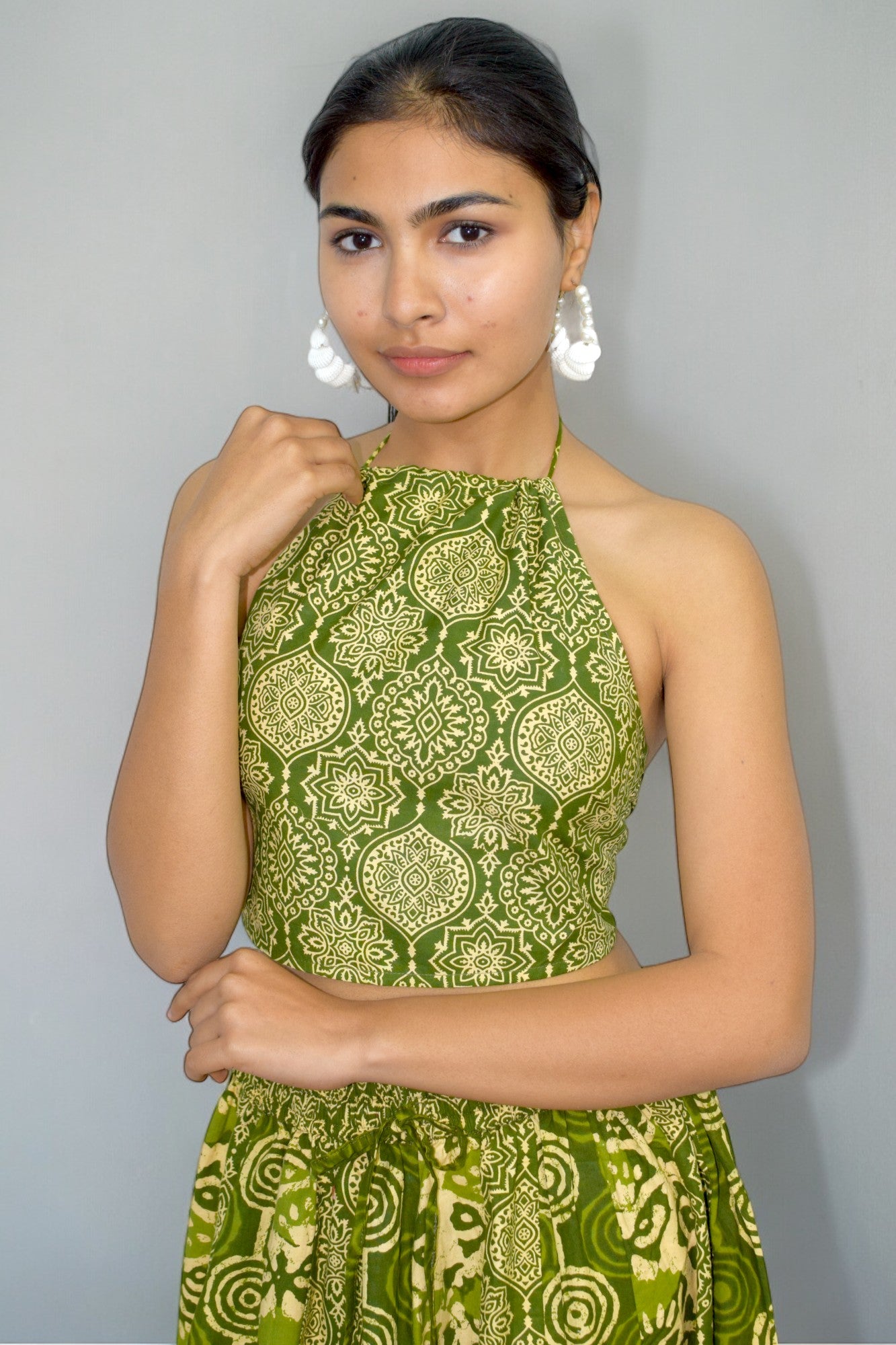 Mughal green Backless leghanga set