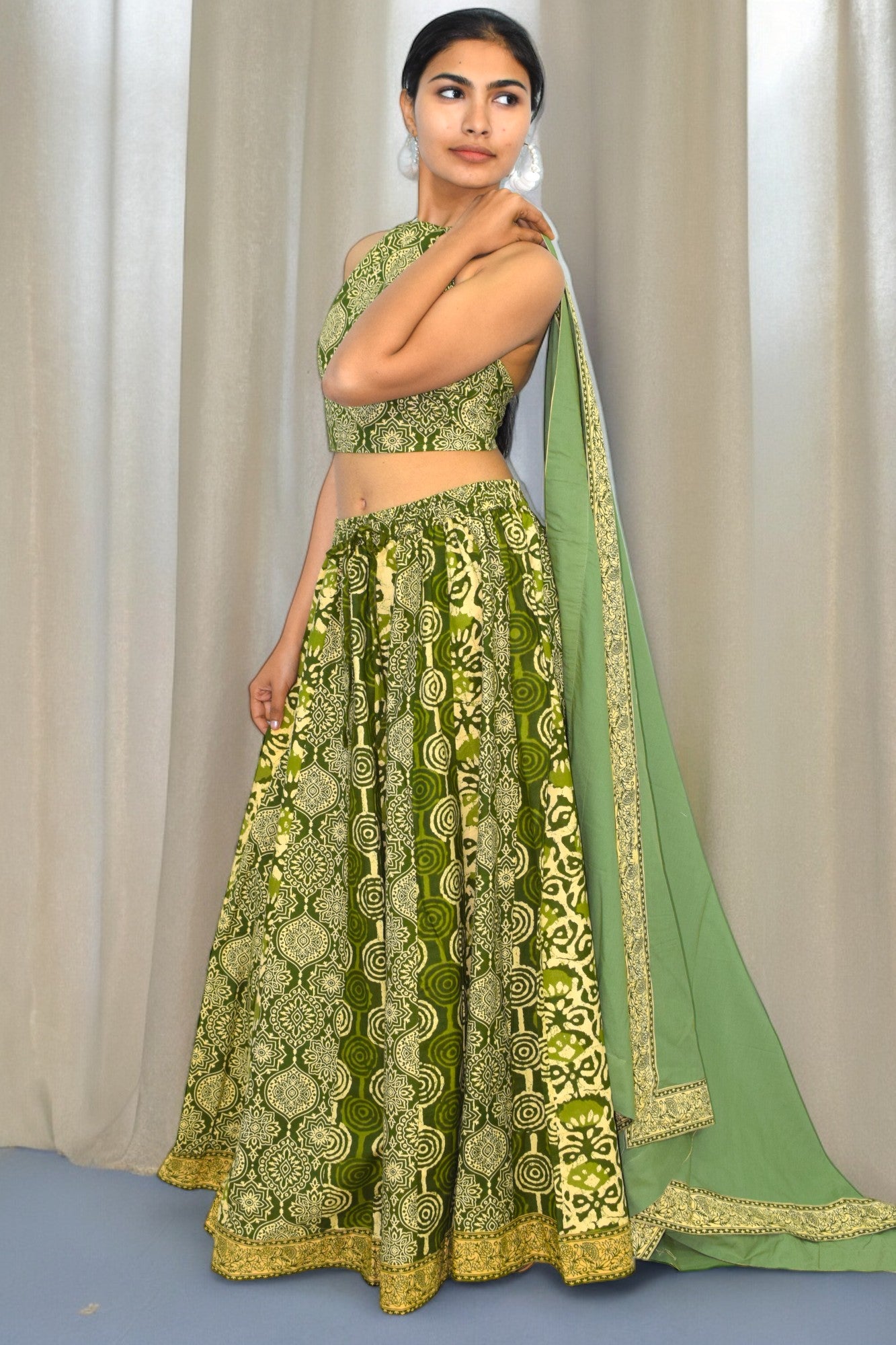 Mughal green Backless leghanga set