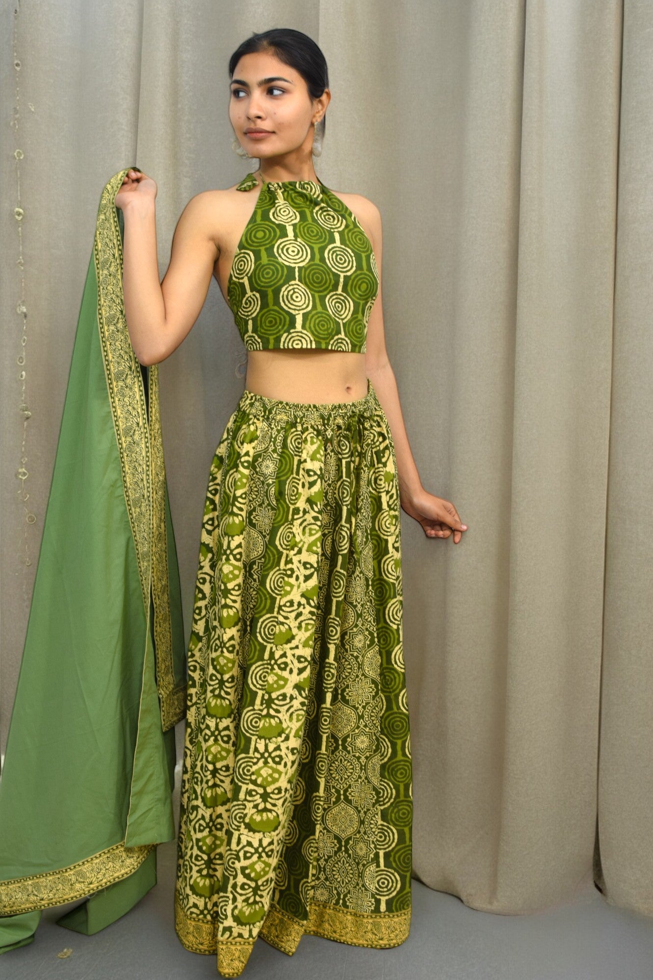 Circle green Backless leghanga set