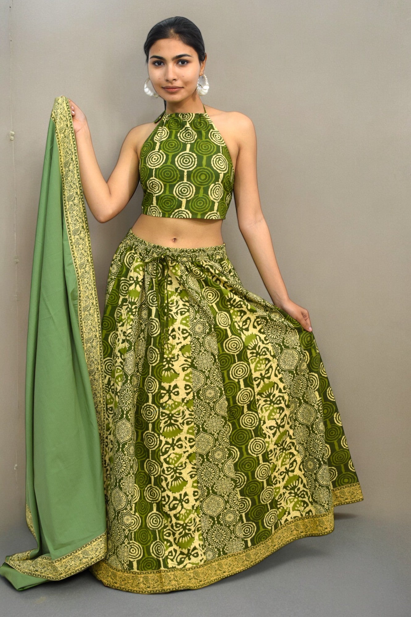 Circle green Backless leghanga set
