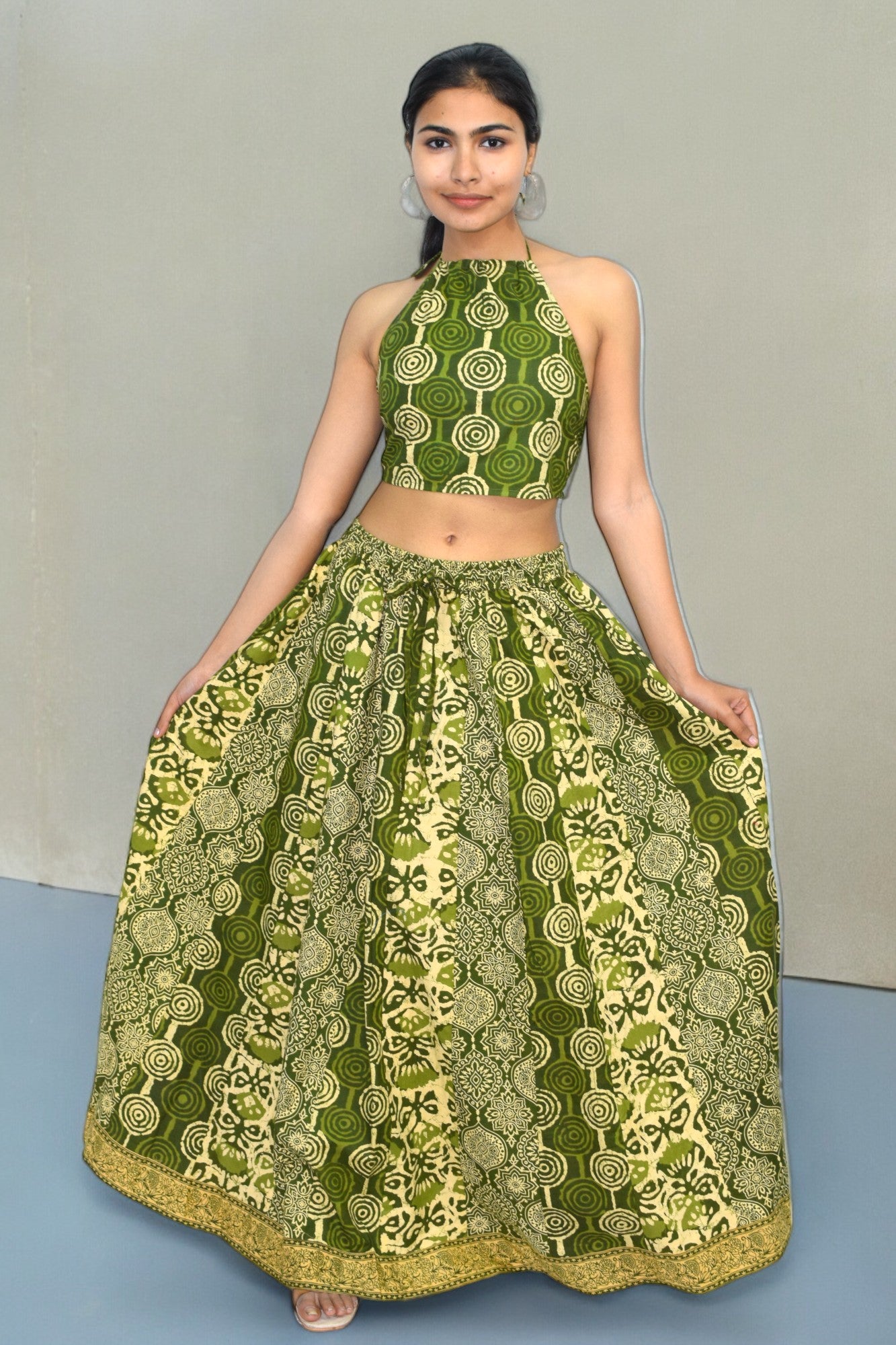 Circle green Backless leghanga set