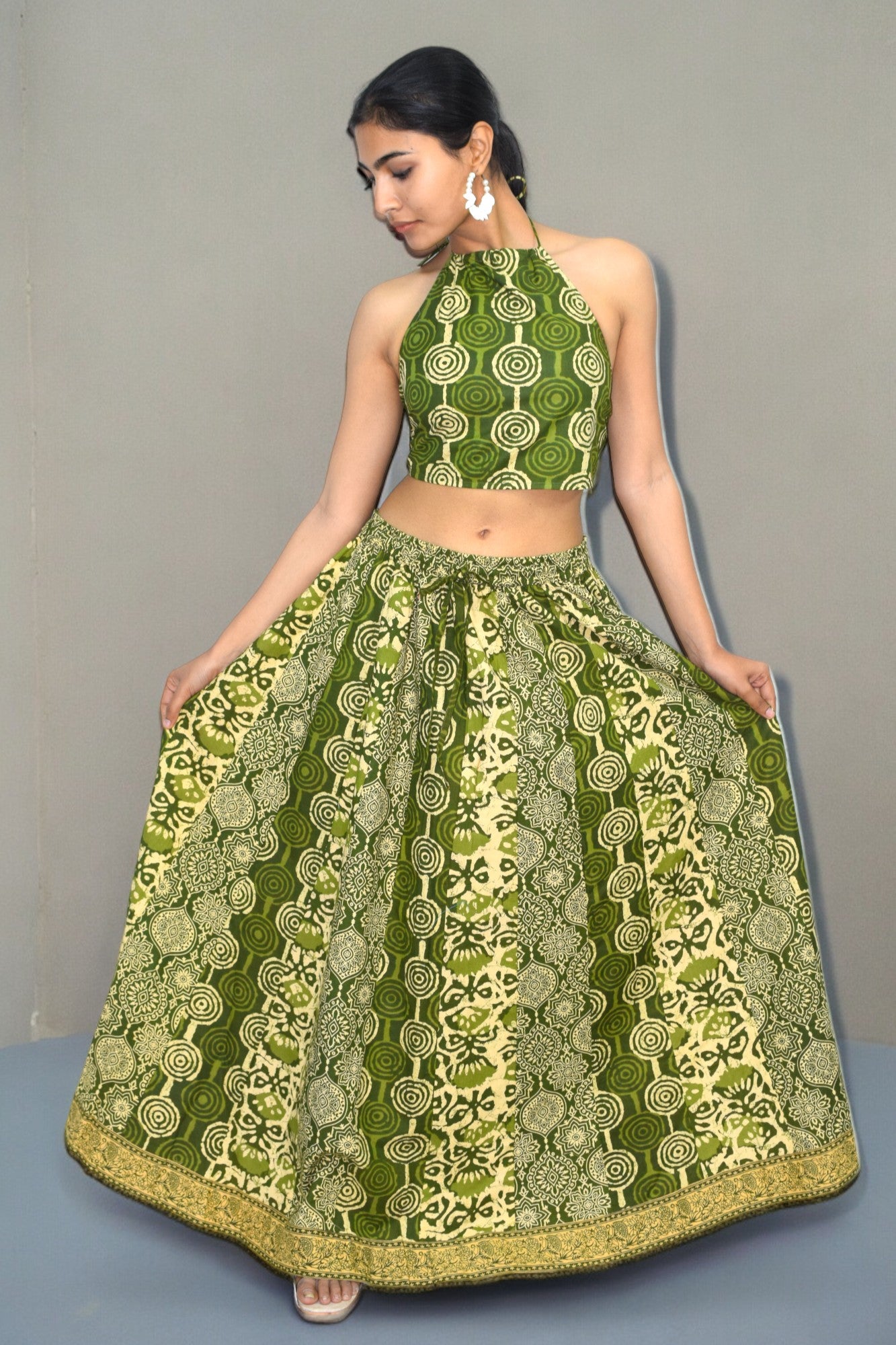 Circle green Backless leghanga set