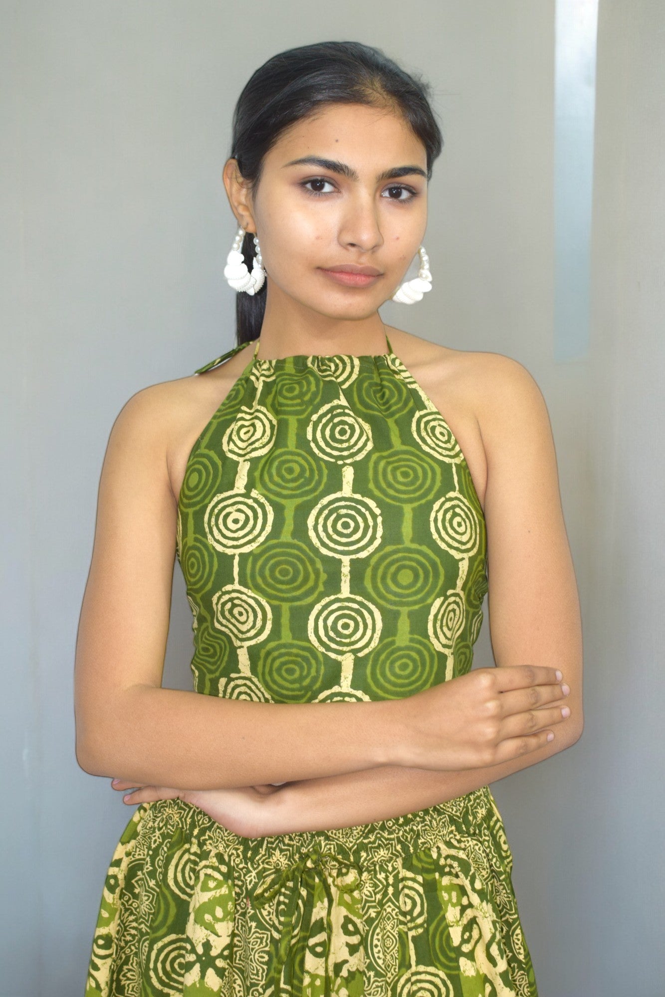Circle green Backless leghanga set