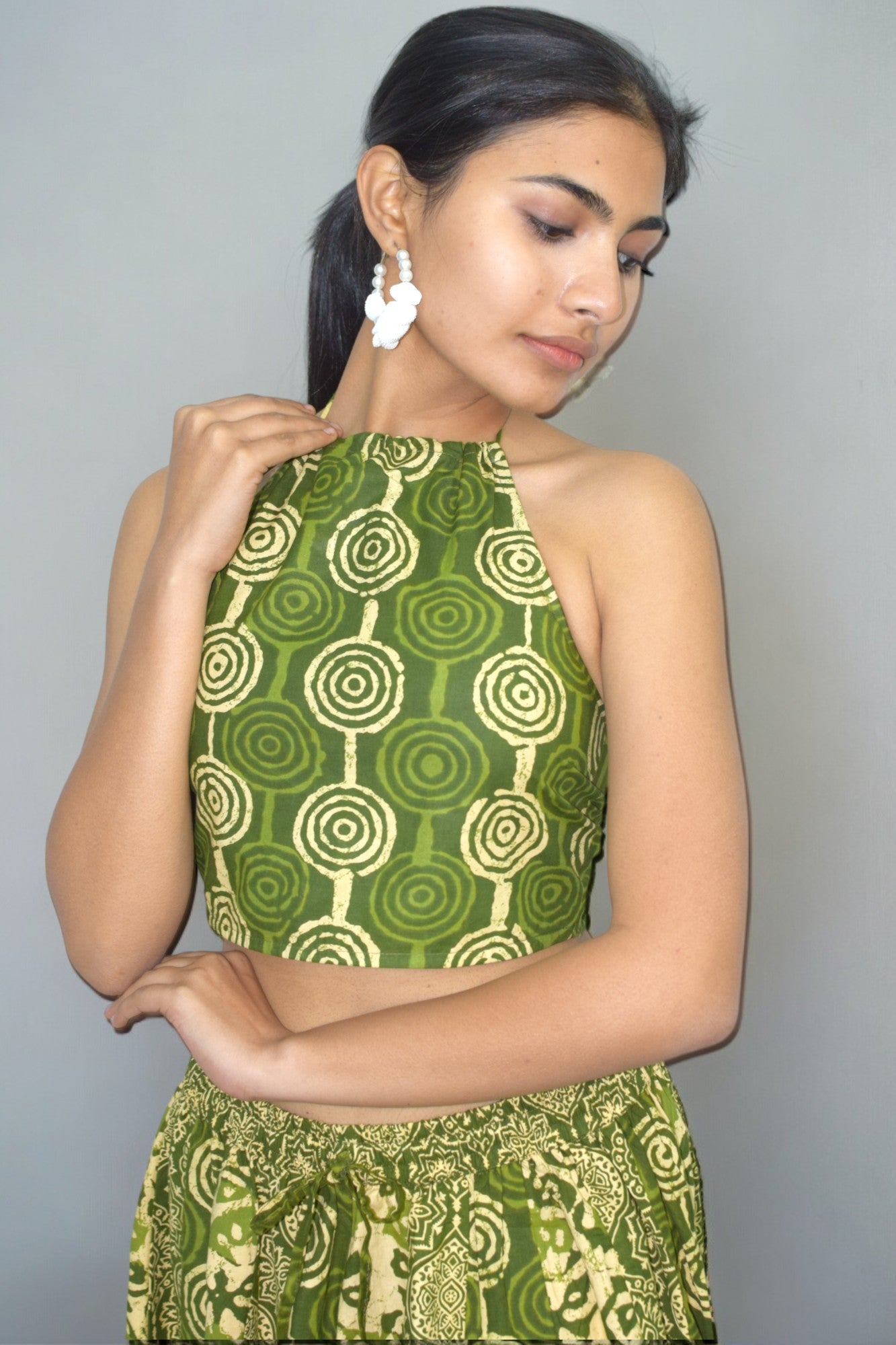Circle green Backless leghanga set