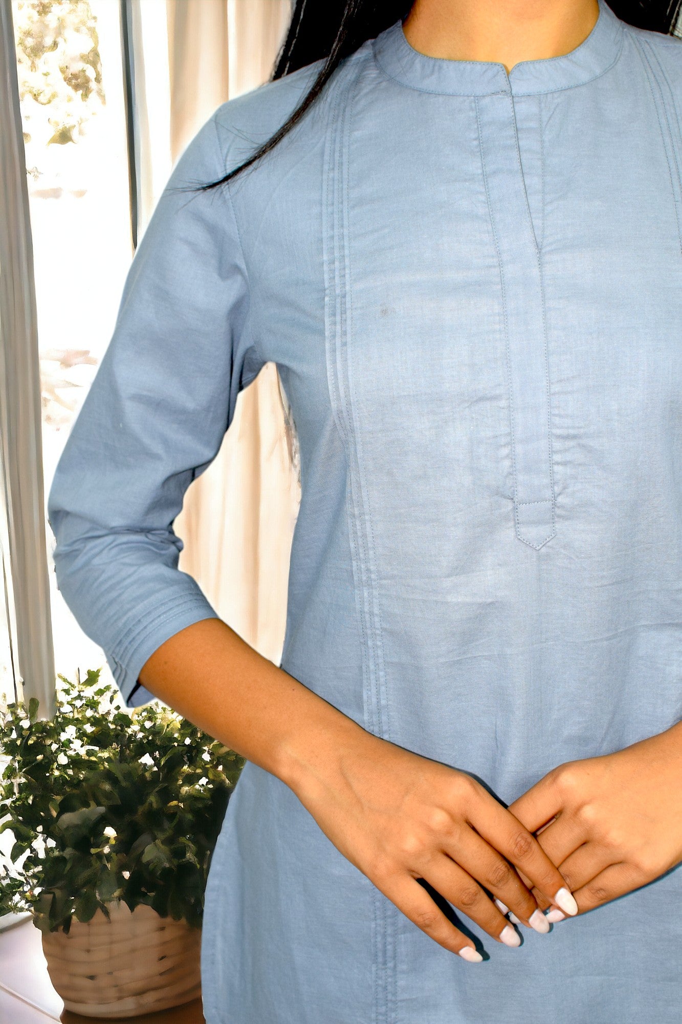 Pintex Grey plain short kurta