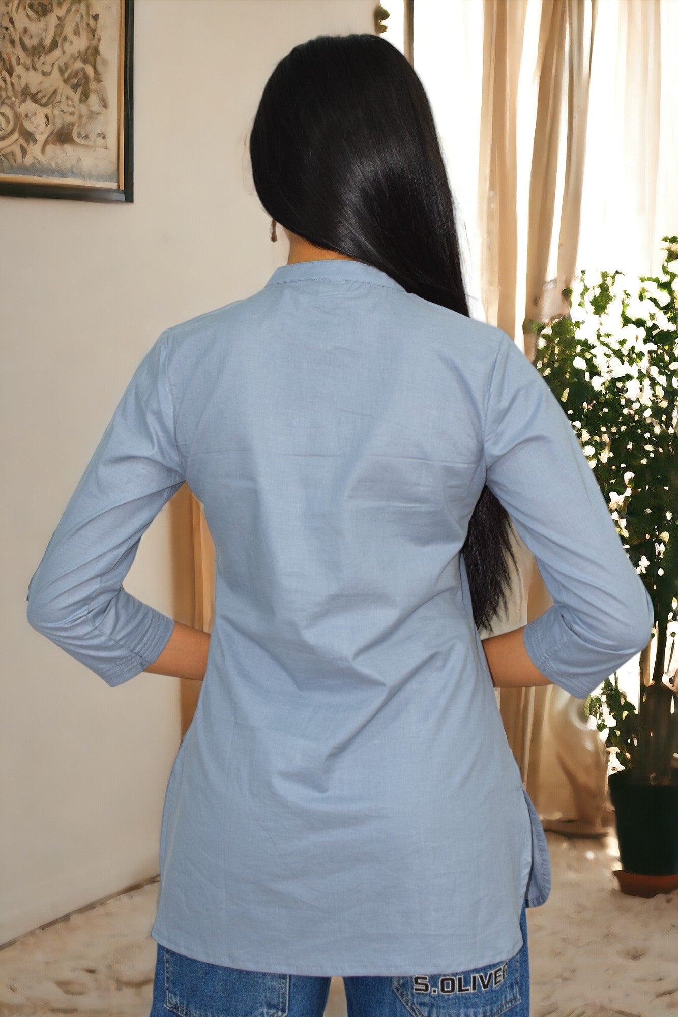 Pintex Grey plain short kurta