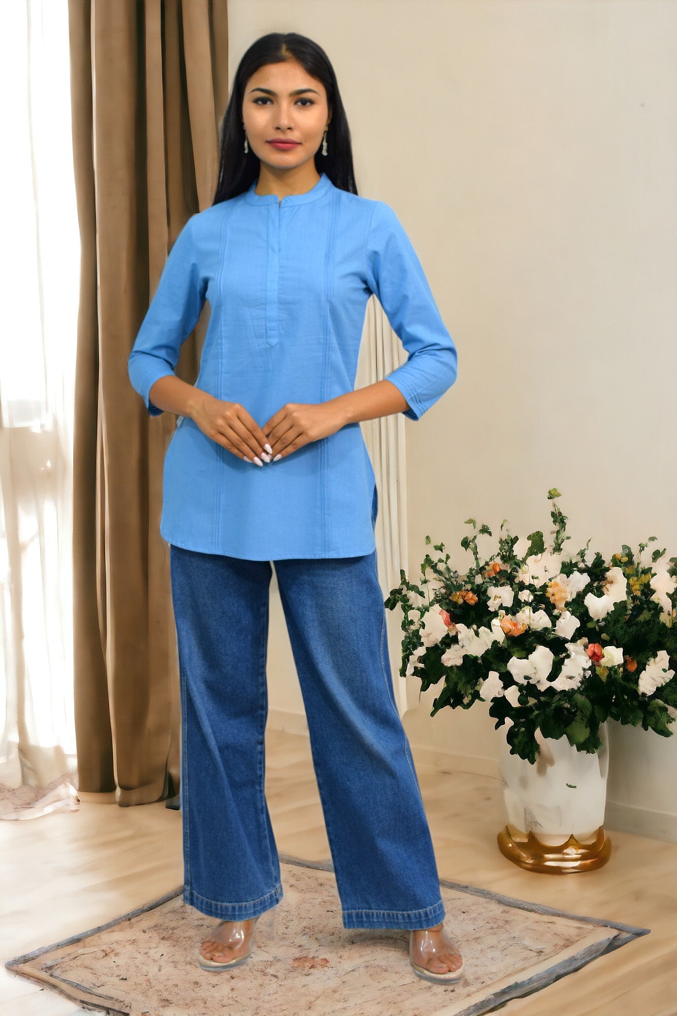 Pintex Aqua plain short kurta